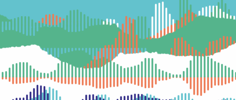 Multiplicité de barres verticales de couleurs différentes représentant les ondes et l'oralité
